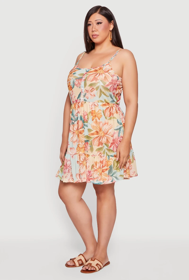 Plus Sleeveless Floral Tiered Babydoll Sundress