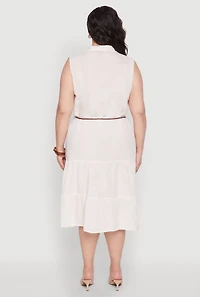Womens Plus Size Linen Sleeveless Button Front Dress, Beige, Size 1X