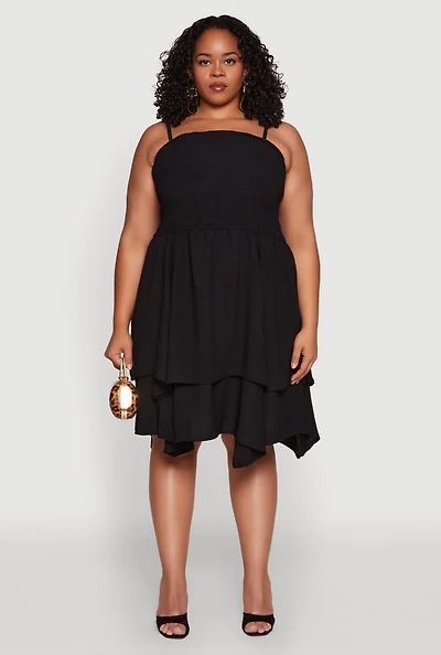 Womens Plus Smocked Ruffle Tiered Dress,