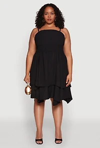 Womens Plus Smocked Ruffle Tiered Dress,