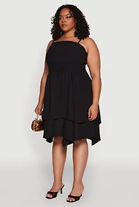 Womens Plus Smocked Ruffle Tiered Dress,