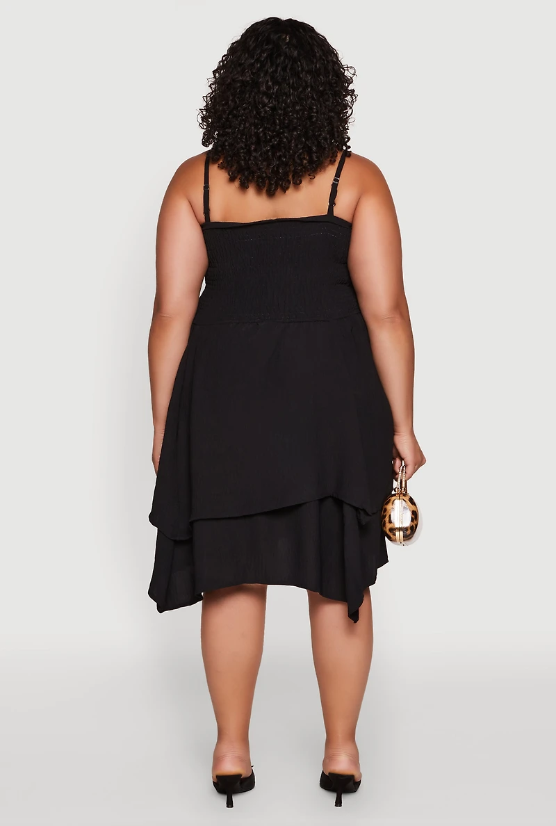 Womens Plus Smocked Ruffle Tiered Dress,