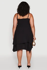 Womens Plus Smocked Ruffle Tiered Dress,