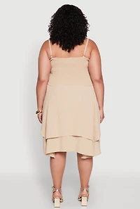 Womens Plus Size Smocked Ruffle Tiered Dress, Beige, Size 2X