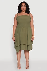 Womens Plus Size Smocked Ruffle Tiered Dress, Green, Size 3X