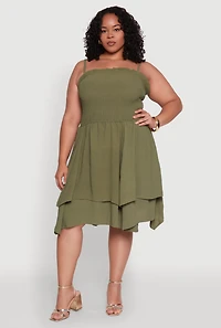 Womens Plus Size Smocked Ruffle Tiered Dress, Green, Size 3X