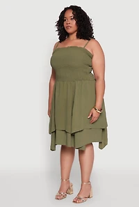 Womens Plus Size Smocked Ruffle Tiered Dress, Green, Size 3X