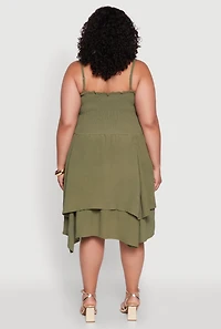 Womens Plus Size Smocked Ruffle Tiered Dress, Green, Size 3X