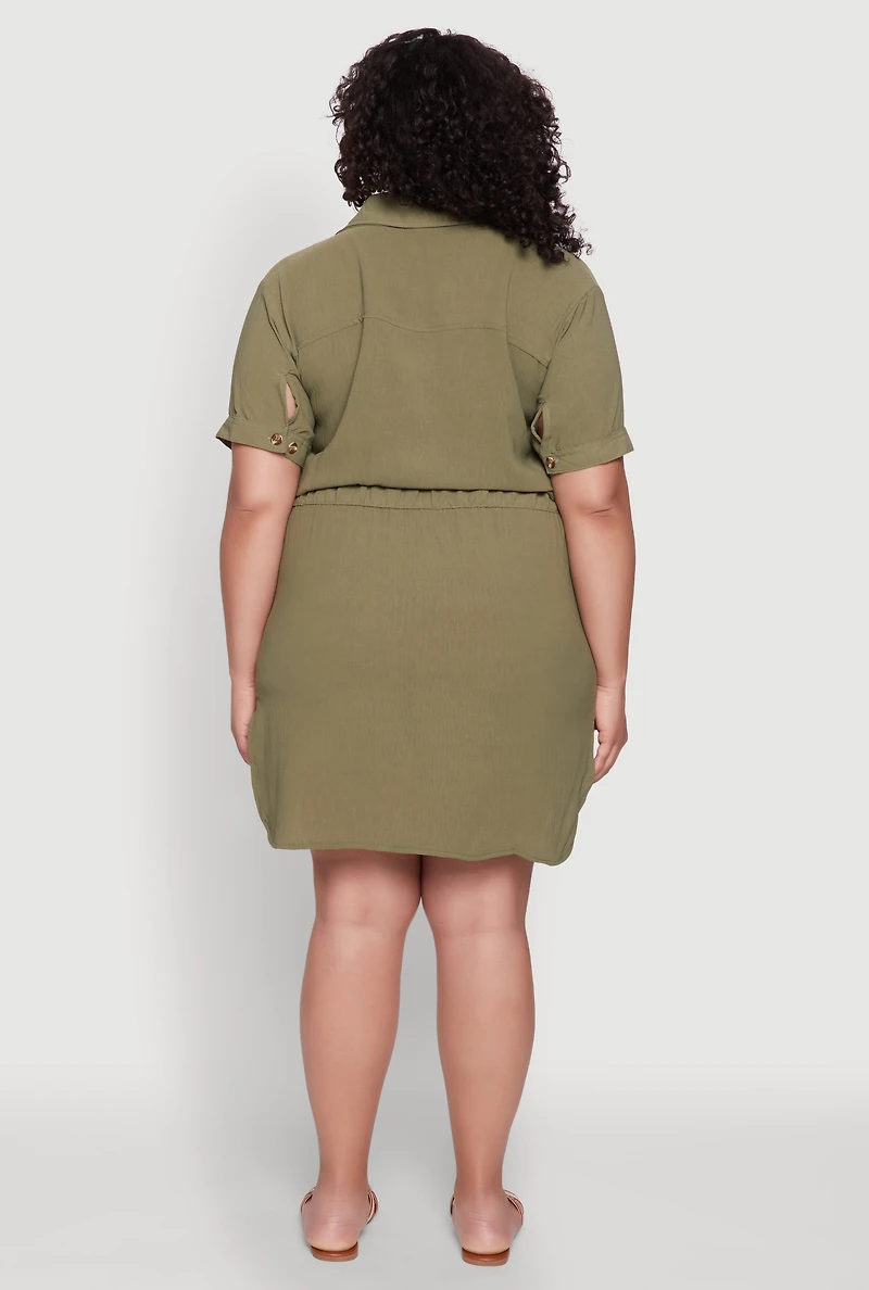 Plus Button Front Tie Waist Shirt Dress