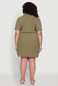 Plus Button Front Tie Waist Shirt Dress