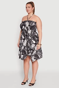 Womens Plus Size Smocked Shark Bite Leaf Print Dress, Multi, Size 2X