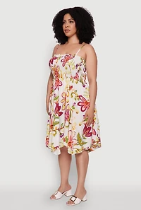 Womens Plus Floral Sleeveless Sundress with Square Neck and Sharkbite Hem,