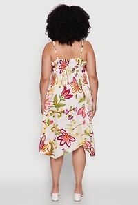 Womens Plus Floral Sleeveless Sundress with Square Neck and Sharkbite Hem,