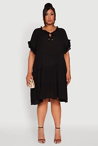 Womens Plus Size Beaded Keyhole Tiered Midi Dress, Black, Size 3X