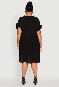 Womens Plus Size Beaded Keyhole Tiered Midi Dress, Black, Size 3X