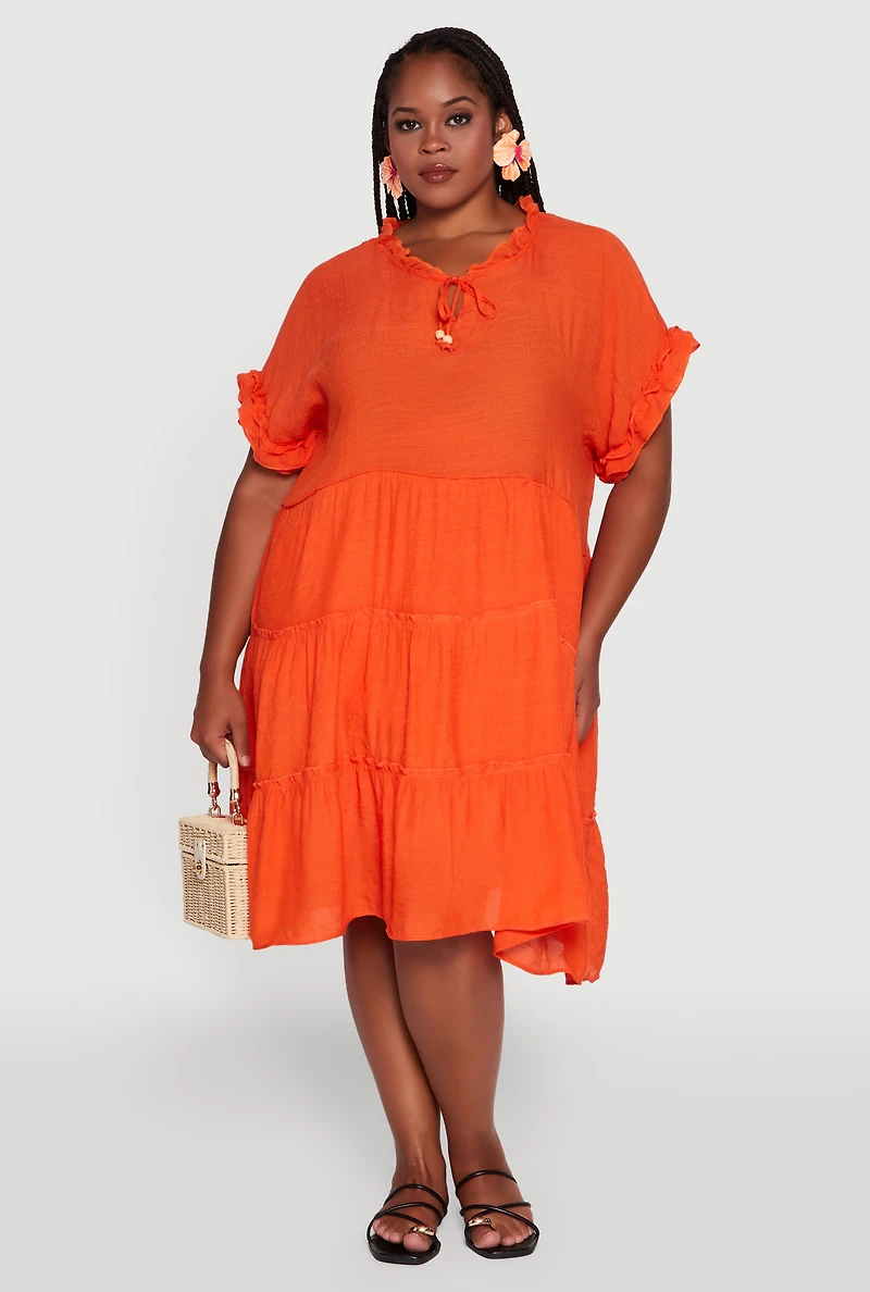 Plus Beaded Keyhole Tiered Midi Dress