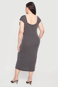Plus Ribbed Knit High Neck Midi Dress
