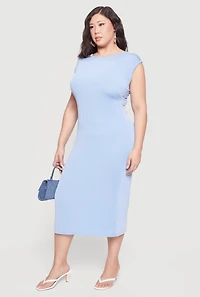 Plus Ribbed Knit High Neck Midi Dress