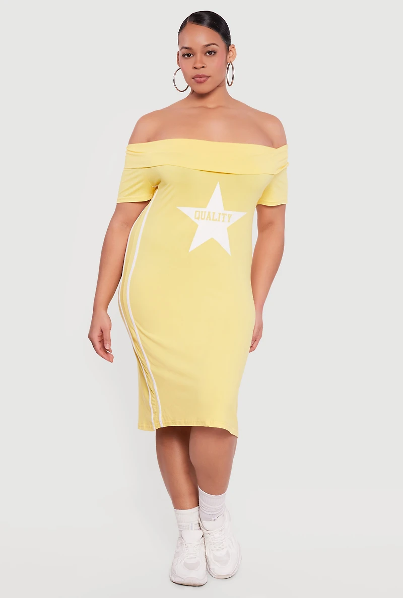 Plus Quality Star Graphic Off The Shoulder Dress