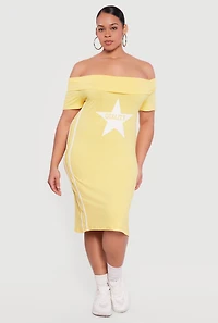 Plus Quality Star Graphic Off The Shoulder Dress