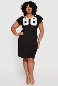 Plus 88 Graphic V Neck Hooded T Shirt Dress