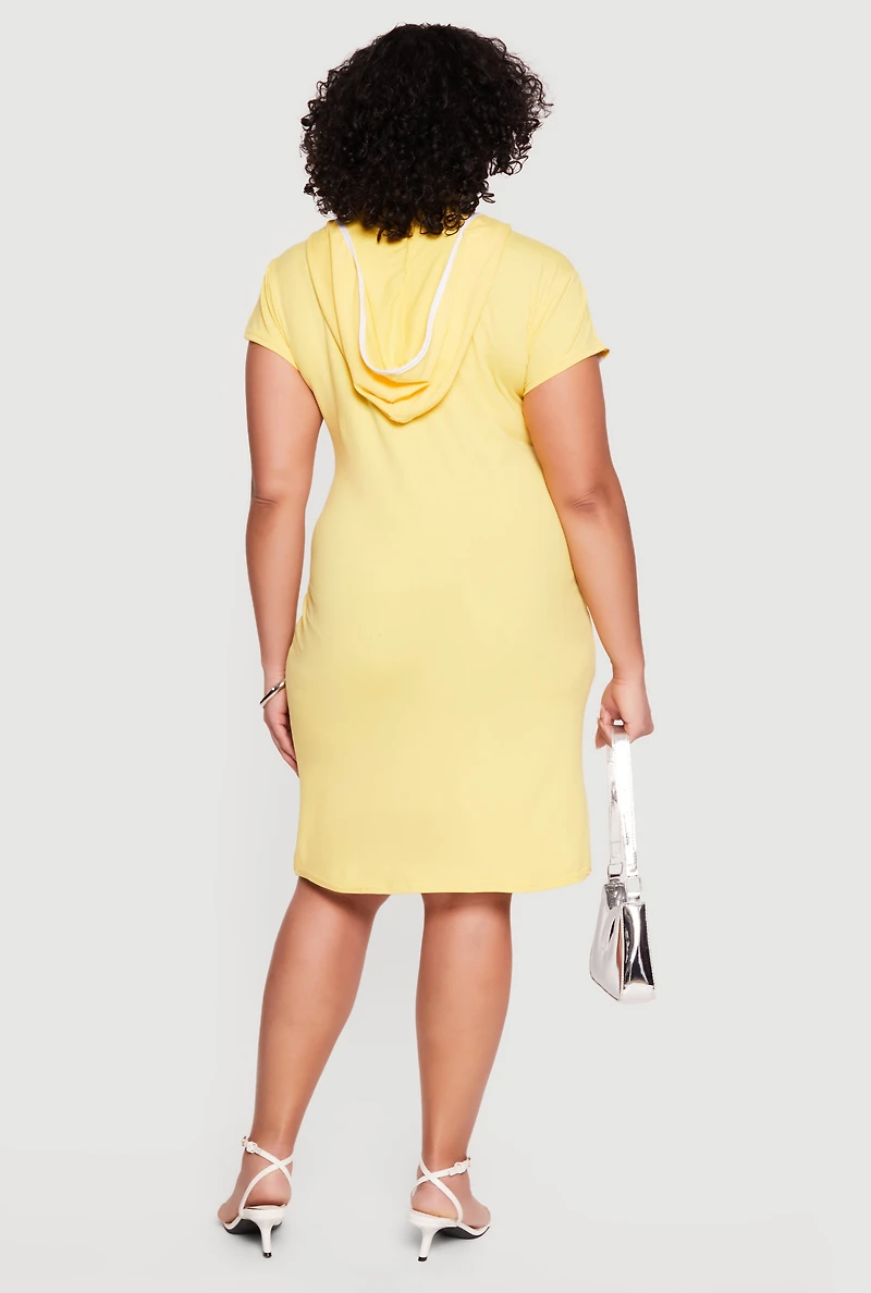 Plus 88 Graphic V Neck Hooded T Shirt Dress