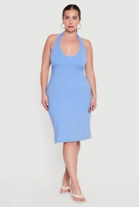 Plus Tie Waist Back Detail Midi Halter Dress