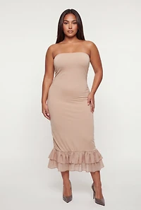 Plus Ruffle Hem Side Ruched Tube Dress