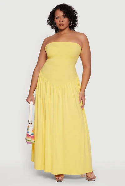 Plus Strapless Maxi Skater Dress