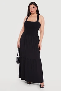 Plus Lace Up Back Tiered Maxi Dress