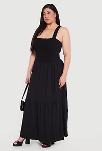 Plus Lace Up Back Tiered Maxi Dress