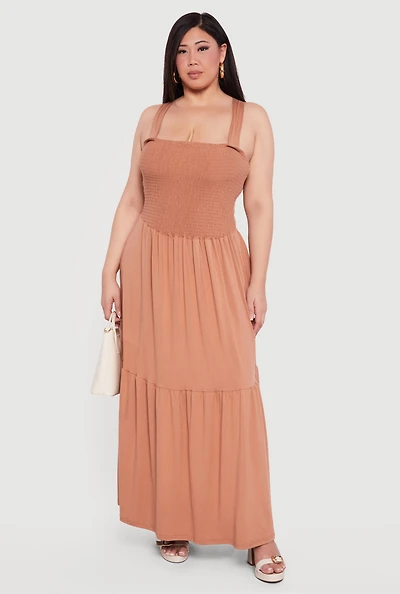 Plus Lace Up Back Tiered Maxi Dress
