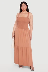 Plus Lace Up Back Tiered Maxi Dress