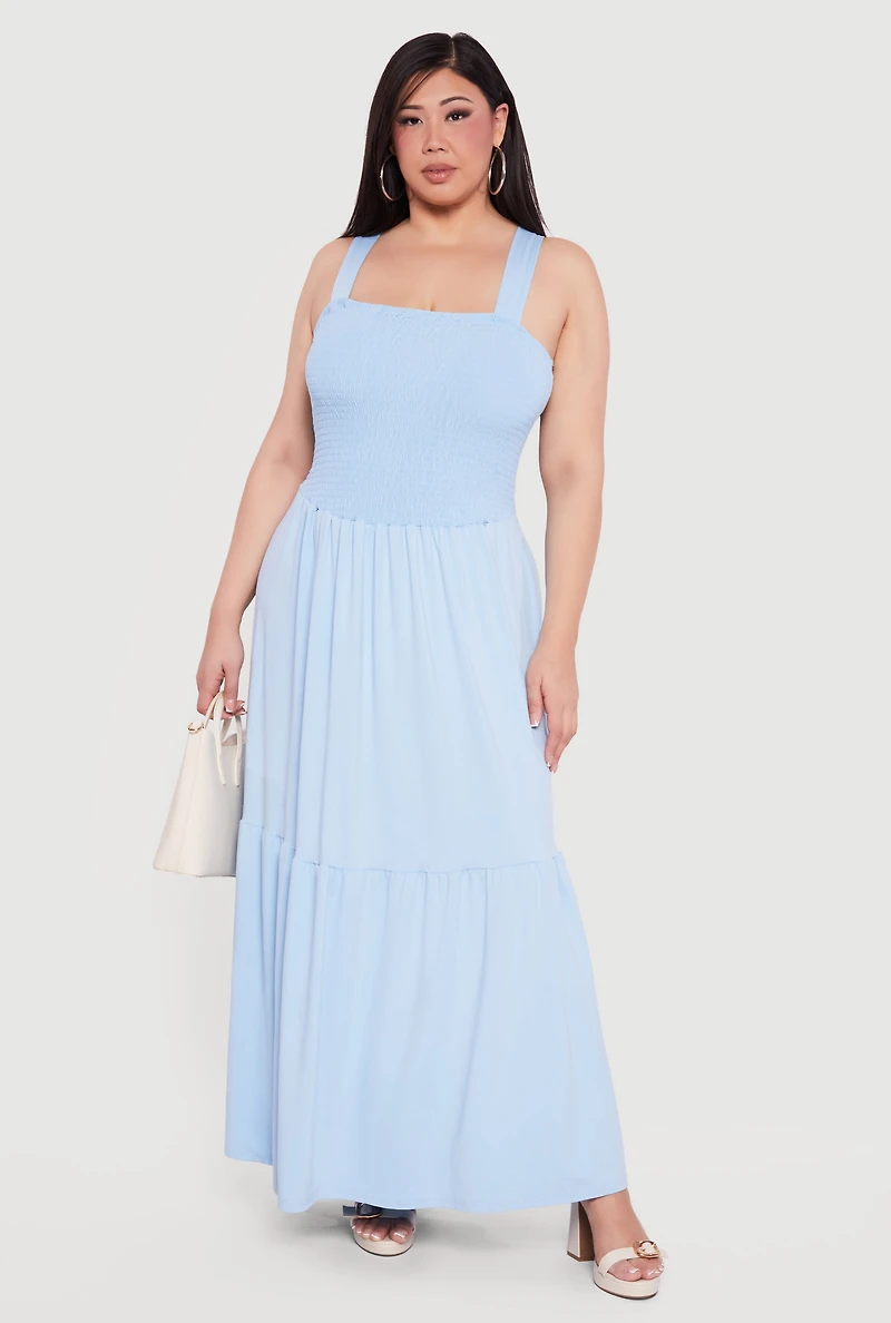 Plus Lace Up Back Tiered Maxi Dress