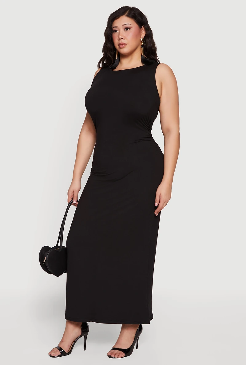 Plus Sleeveless Ruched Maxi Dress