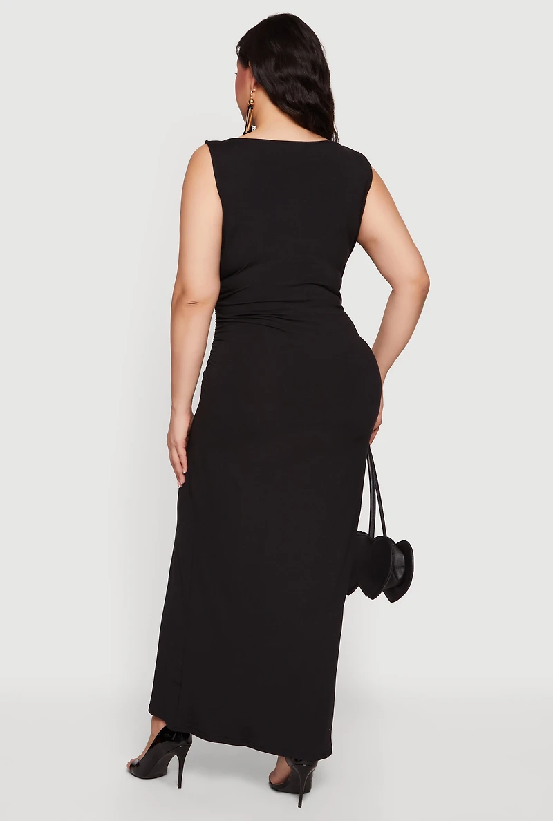 Plus Sleeveless Ruched Maxi Dress