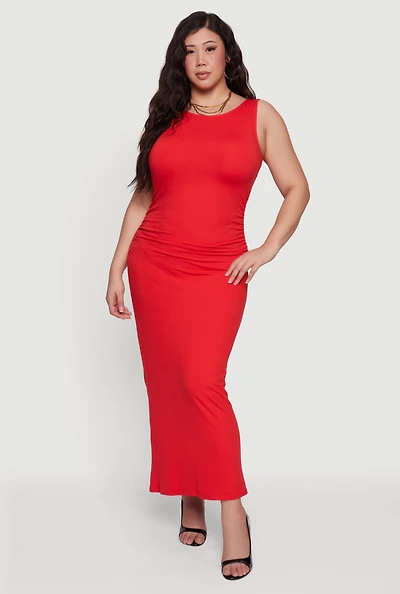 Plus Sleeveless Ruched Maxi Dress
