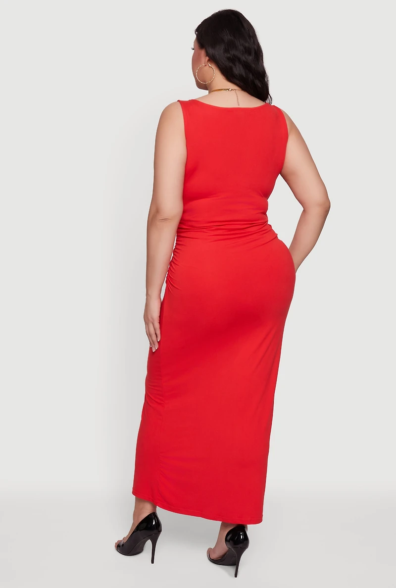 Plus Sleeveless Ruched Maxi Dress