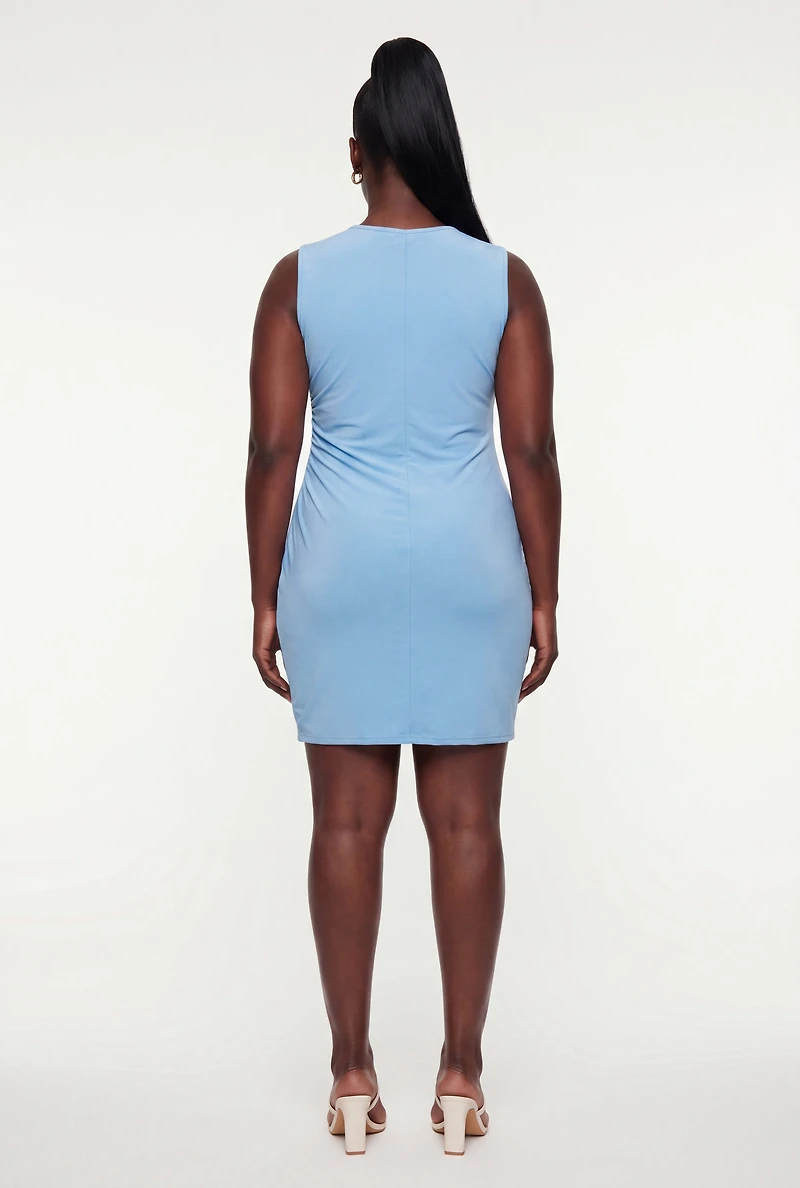 Plus Side Ruched Sleeveless High Neck Sheath Dress