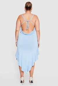 Plus Cowl Neck Ruffle Hem Dress with Cross Back Straps