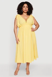 Plus Applique Trim Drawstring Shoulder Midi Dress