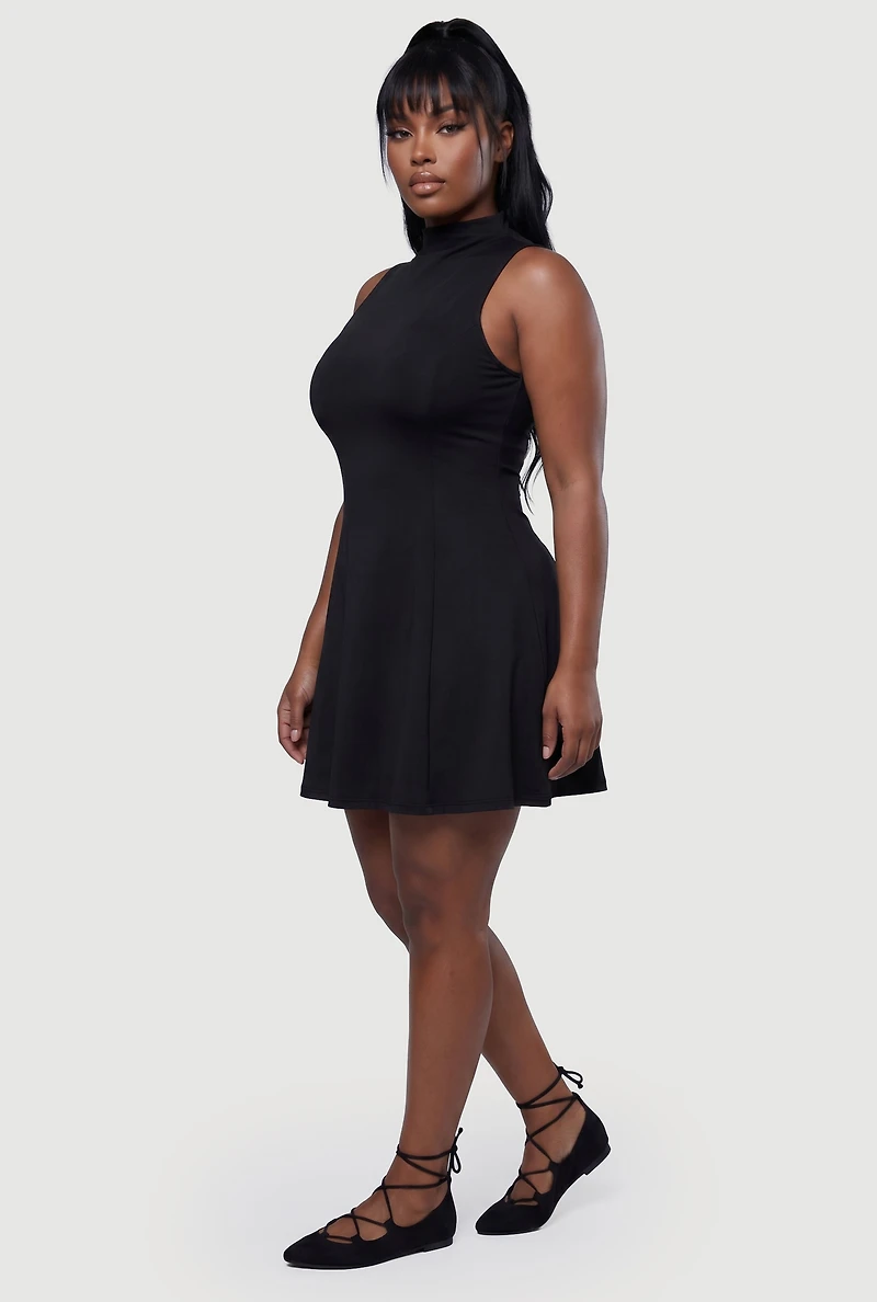 Plus Sleeveless Mock Neck Skater Dress