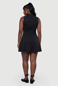 Plus Sleeveless Mock Neck Skater Dress