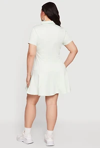 Plus Solid Short Sleeve Polo Skater Dress