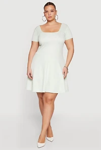 Plus Short Sleeve Square Neck Skater Dress