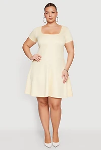 Plus Short Sleeve Square Neck Skater Dress