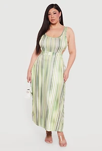 Plus Striped Cut Out Scoop Neck Maxi Dress
