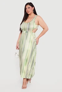 Plus Striped Cut Out Scoop Neck Maxi Dress
