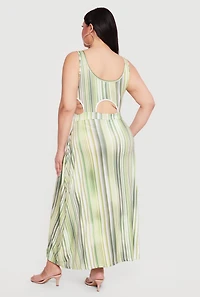 Plus Striped Cut Out Scoop Neck Maxi Dress