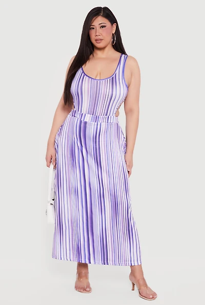 Plus Striped Cut Out Scoop Neck Maxi Dress